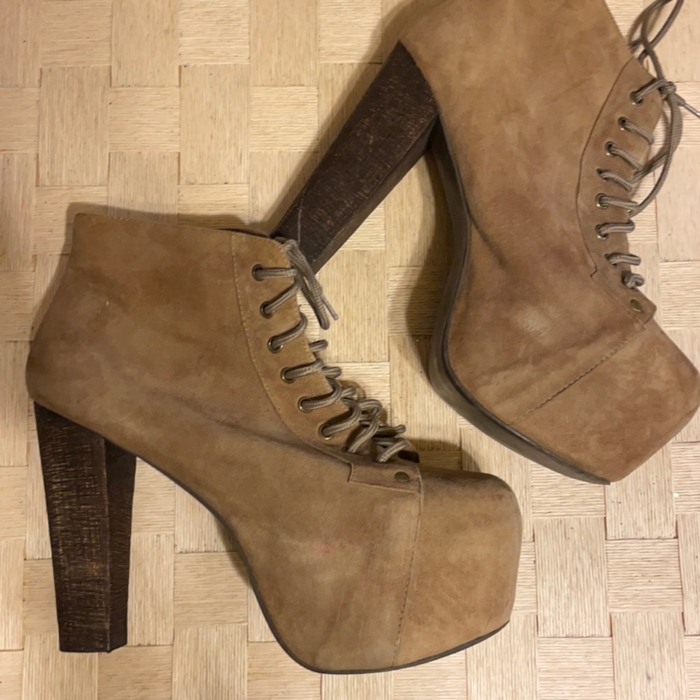 Jeffery Campbell Lita Suede Tan Healed Booties